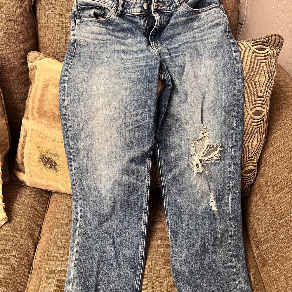 Express Light Blue Distressed Women's Straight Leg Jeans